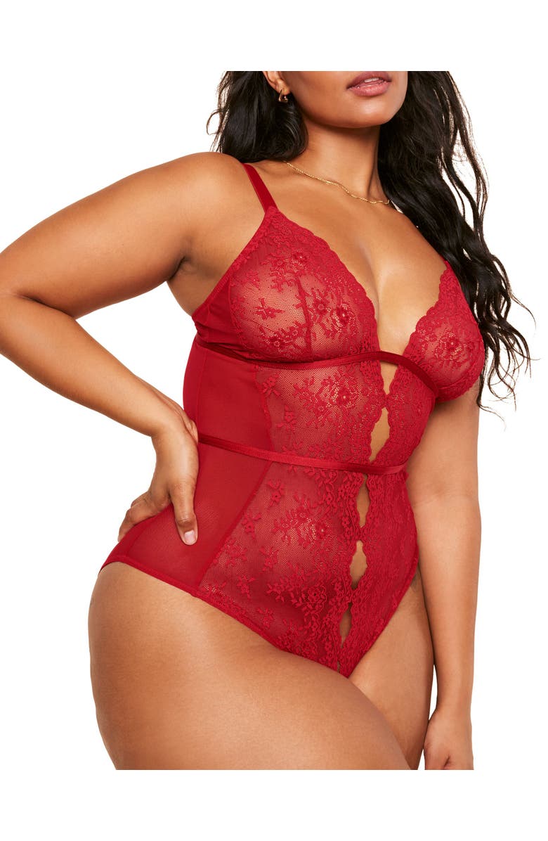 Adore Me Rosie Crotchless Bodysuit Lingerie, Main, color, Deep Red