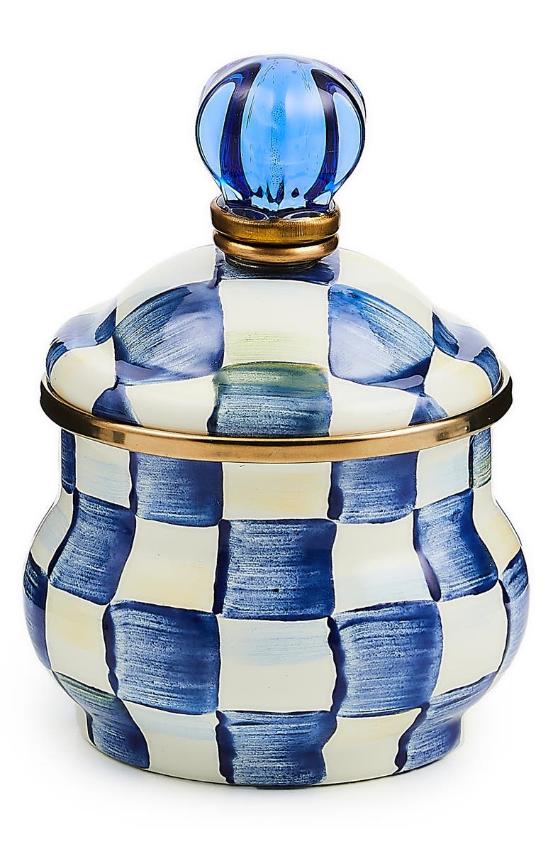 MACKENZIE CHILDS Royal Check Lidded Sugar Bowl, Main, color, Blue/ White