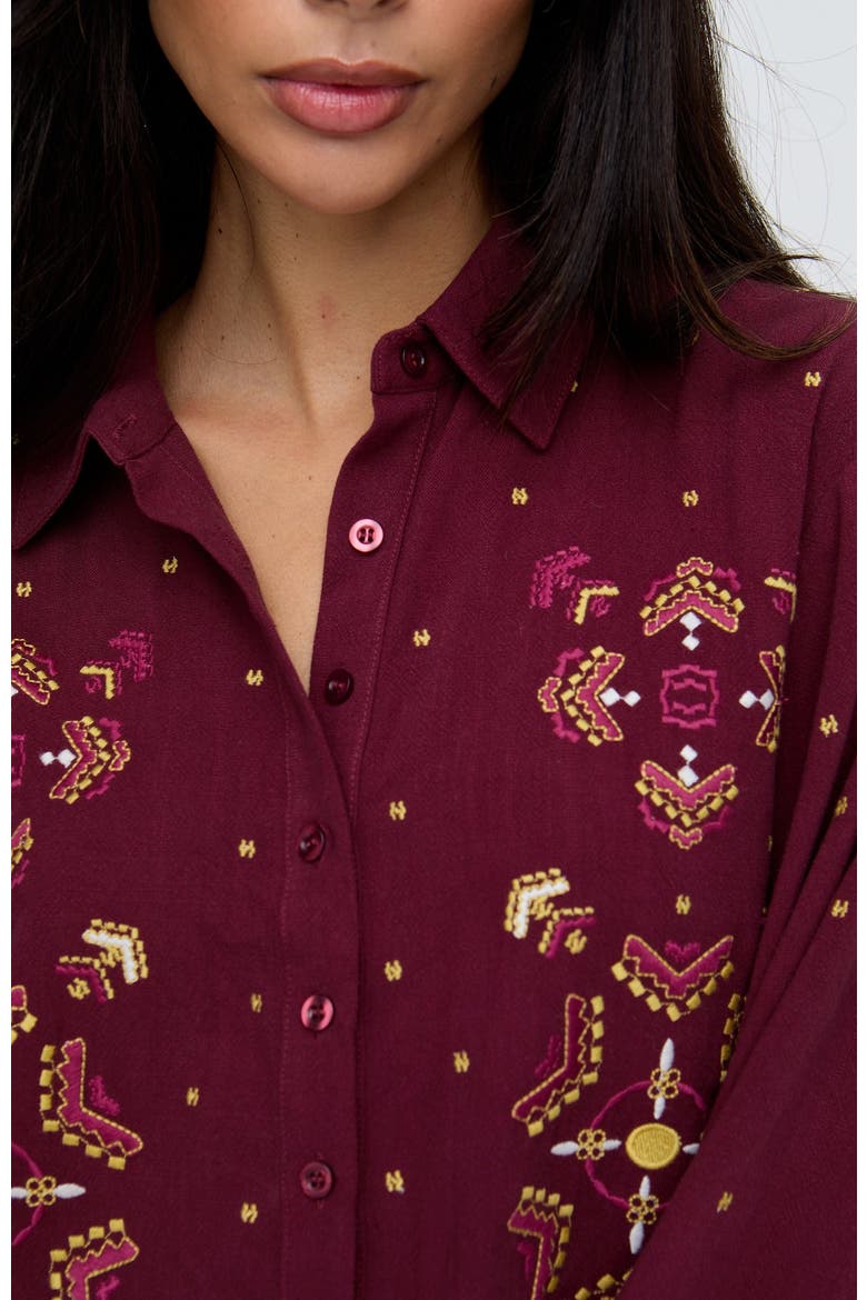 Penny Boxy Embroidered Shirt, Alternate, color, Purple