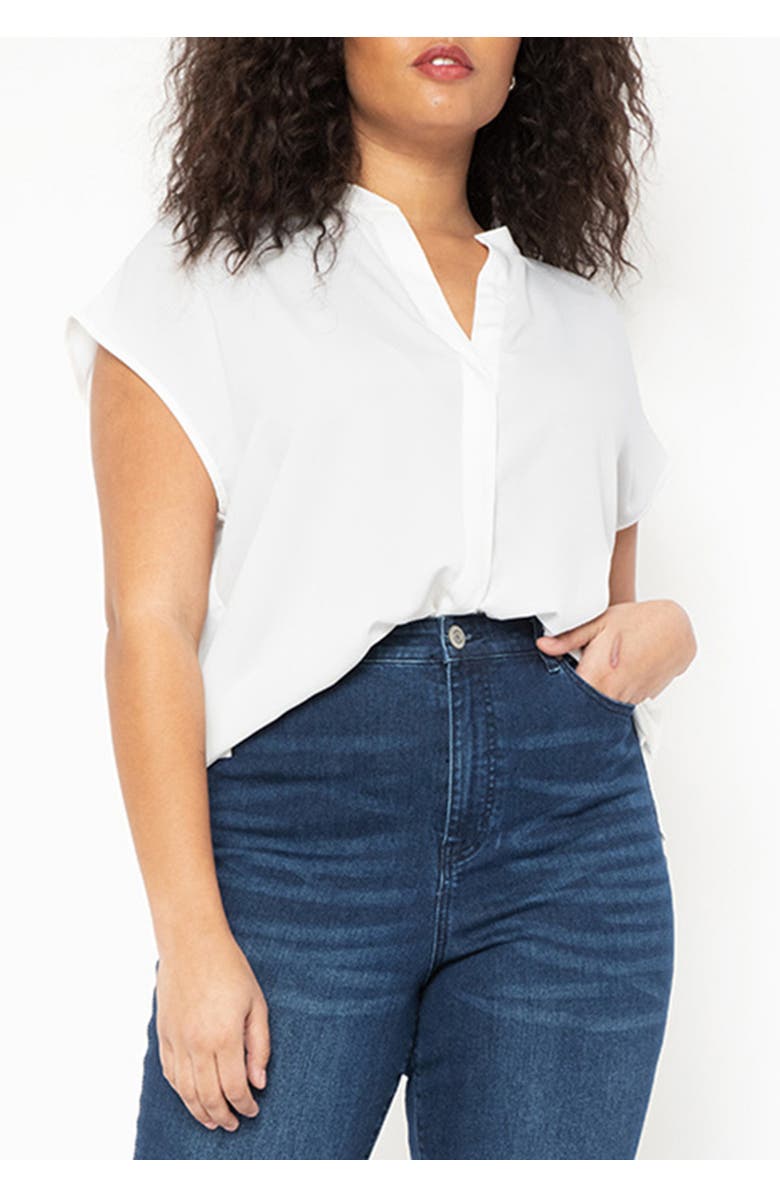 ELOQUII Notch Collar Blouse, Main, color, Soft White