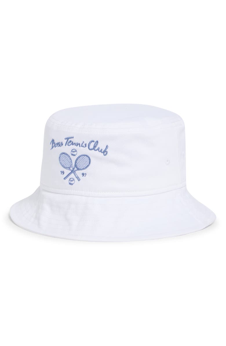 BOSS Tennis Club Cotton Twill Bucket Hat, Main, color, White