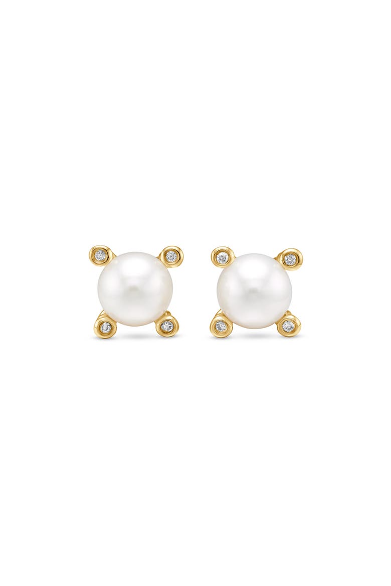 Genuine Pearl & Diamond Post Earrings, Main, color, TWO TONE
