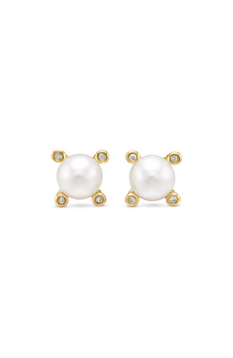 Genuine Pearl & Diamond Post Earrings