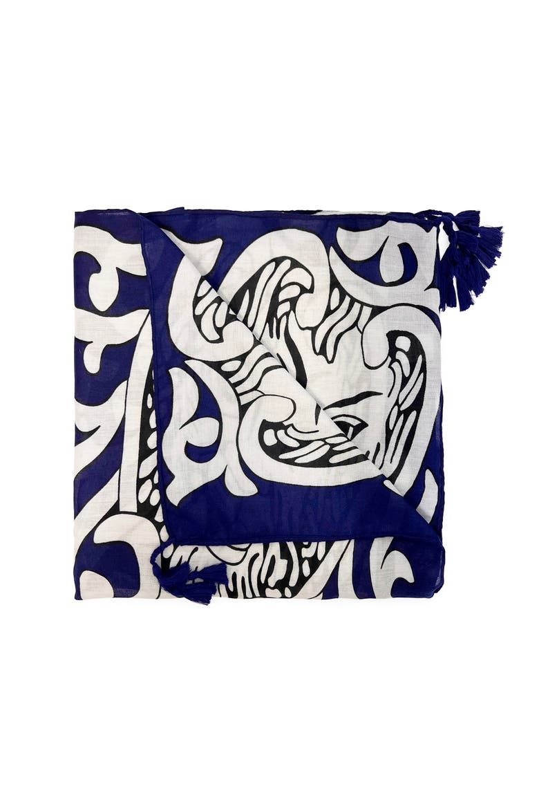 The Smiling Lion Scarf, Alternate, color, Navy and White