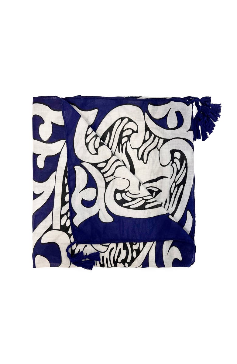 Youzey The Smiling Lion Scarf, Alternate, color, Navy And White