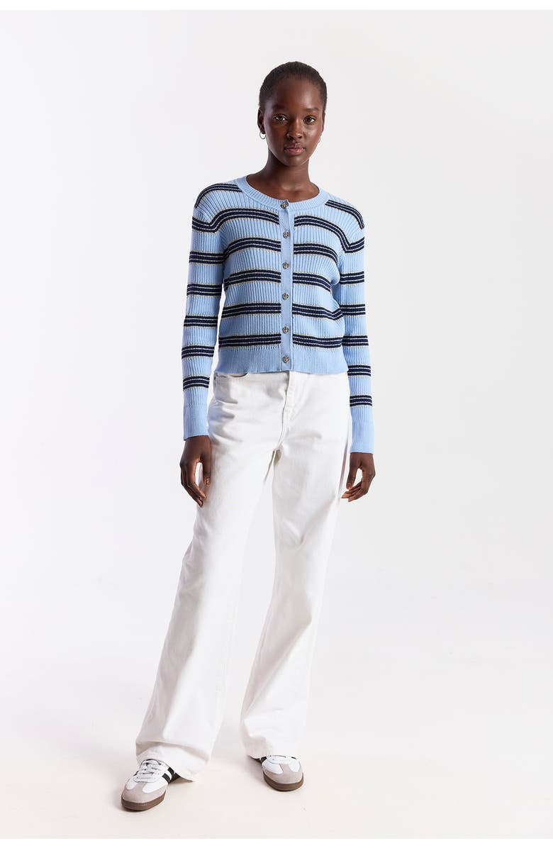 WISPR Stripe Rib Cardigan, Alternate, color, Skyline/Navy, Silver Lurex