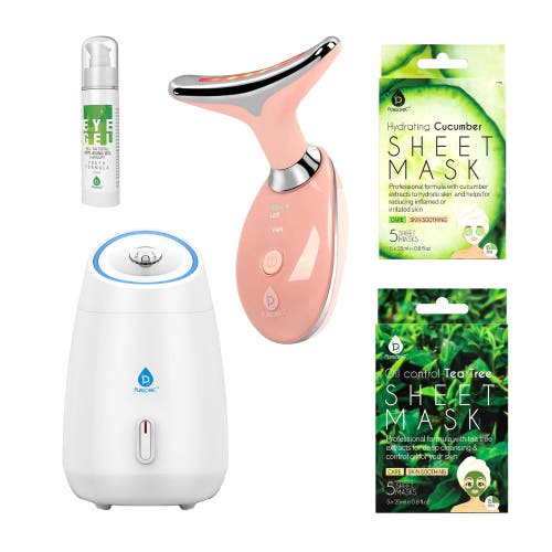 Pursonic Ultimate Glow & Rejuvenation Bundle 7-in-1 Led Therapy, Facial Steamer, Anti-aging Eye Gel, In Multicolor