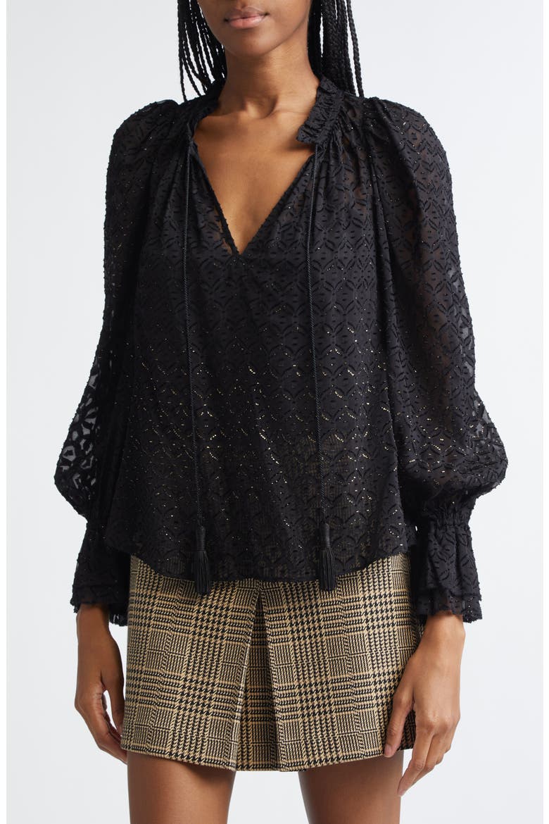 Maxime Semisheer Fil Coupé Top, Alternate, color, BLACK GOLD