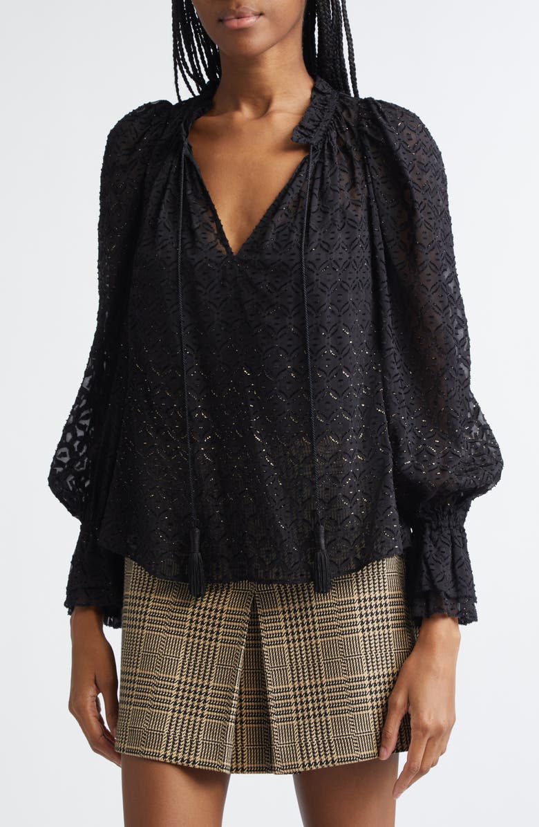 Veronica Beard Maxime Semisheer Fil Coupé Top, Alternate, color, Black Gold