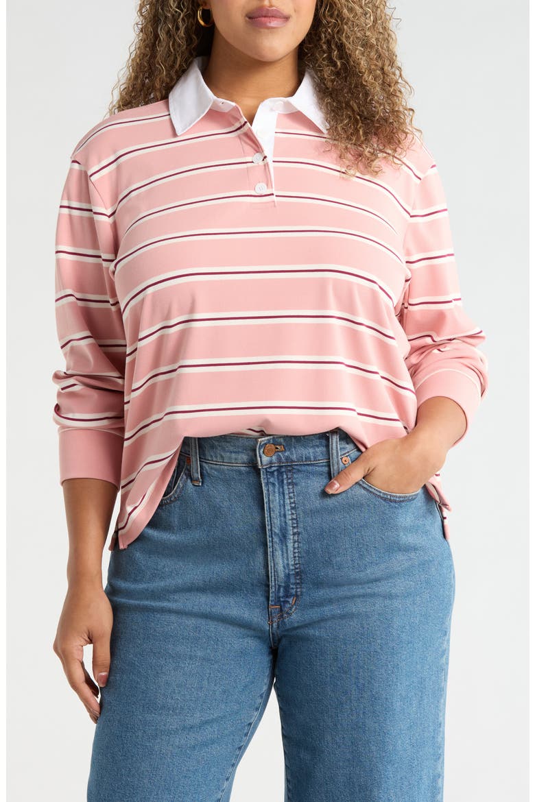Stripe Long Sleeve Rugby Polo, Main, color, PINK EMILIA STRIPE
