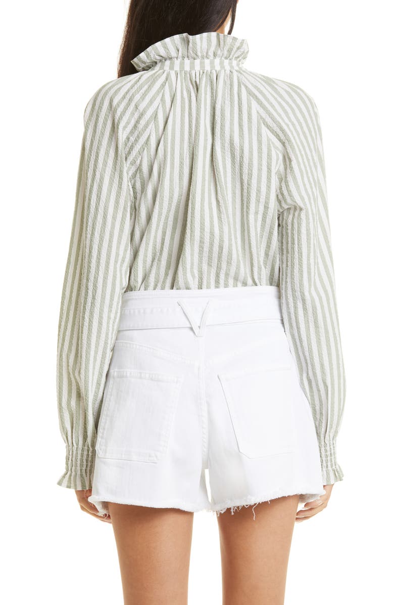 Veronica Beard Calisto Stripe Ruffle Stretch Cotton Shirt, Alternate, color,