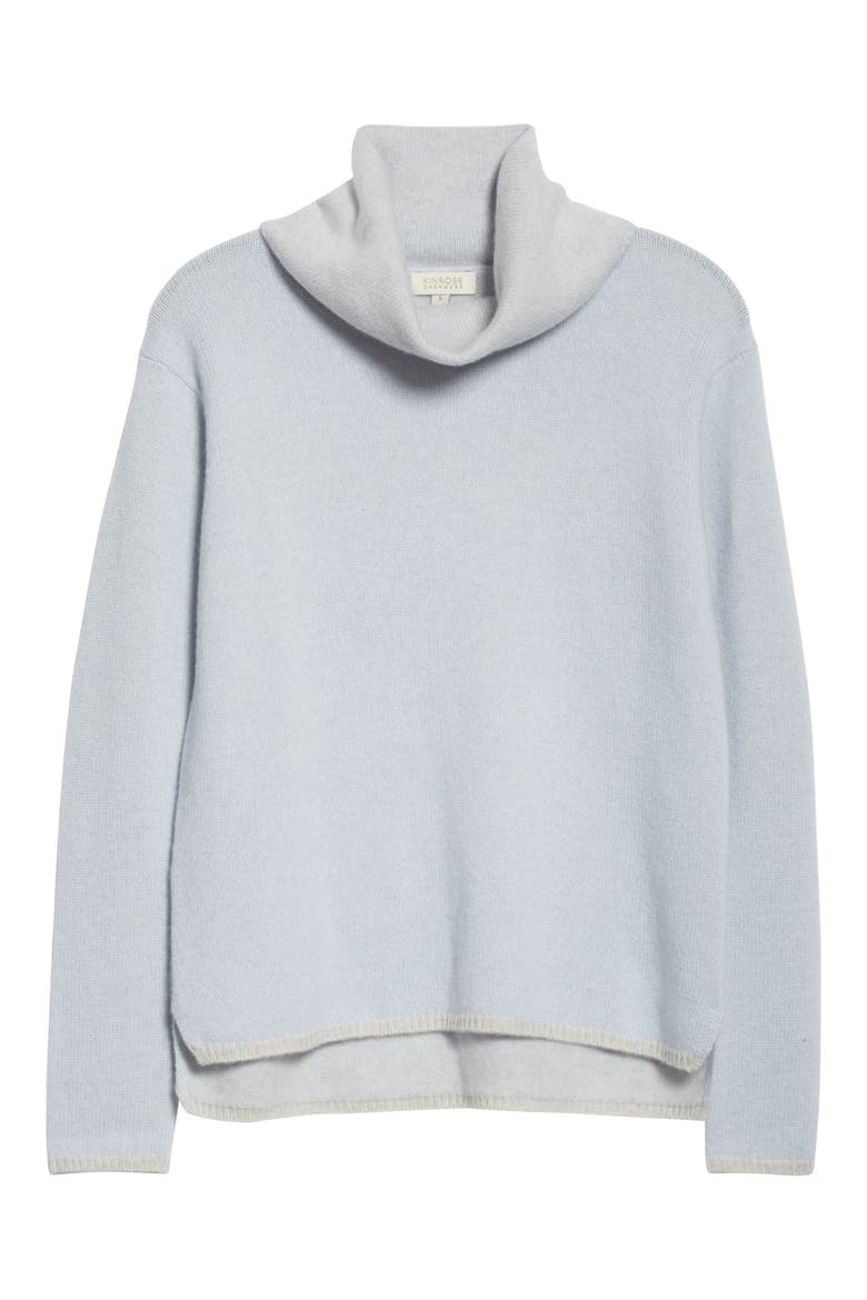 Cowl Neck Cashmere Sweater, Alternate, color, CELESTE/ GRIGIO