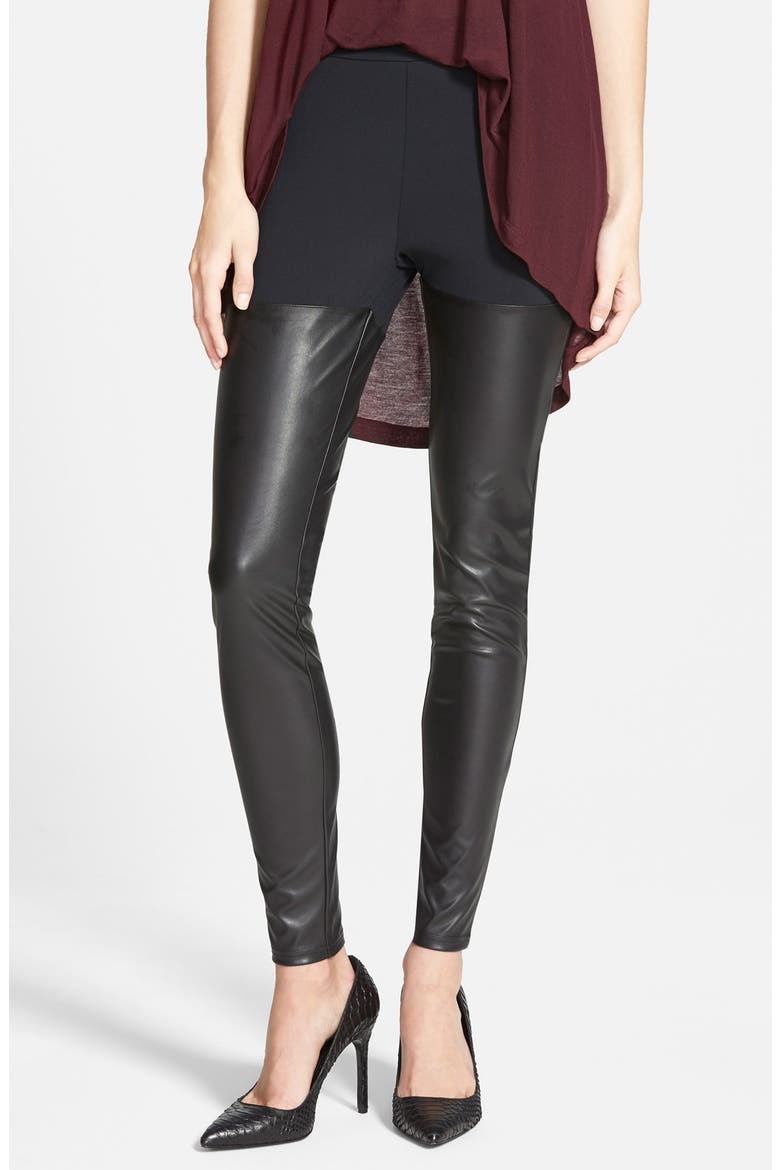 Faux Leather Leggings, Main, color, BLACK