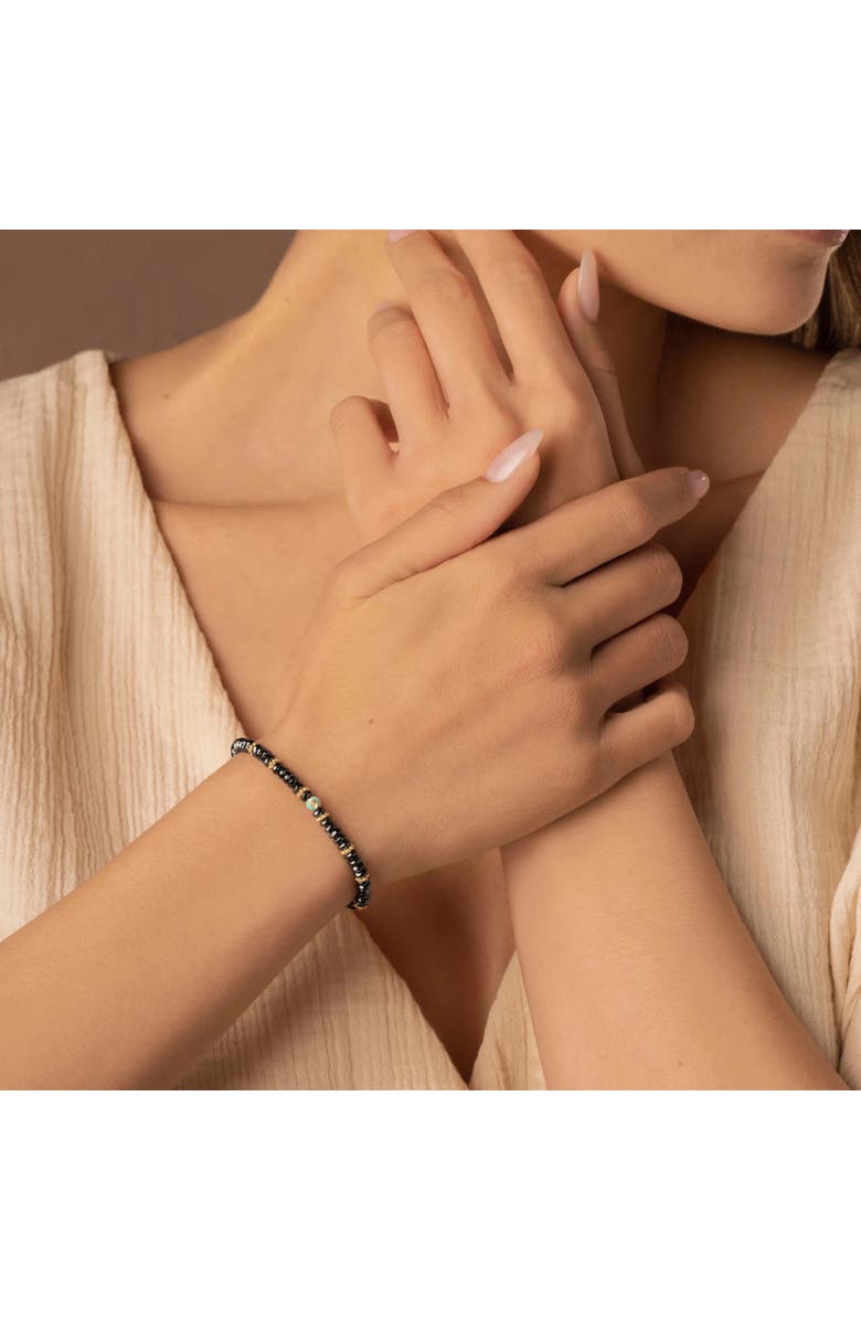 Karma and Luck Hematite Evil Eye Charm Beaded Bracelet Earth Guardian, Alternate, color, Dark Grey/Gold/Turquoise/White