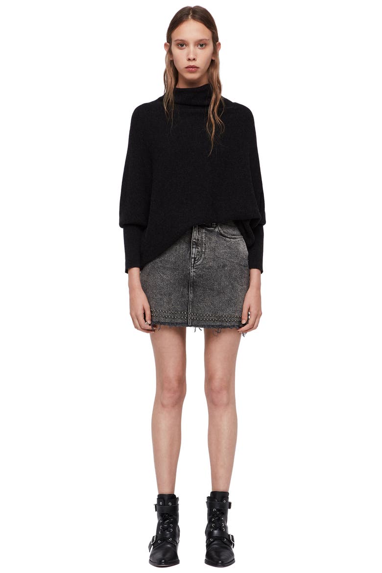 Ridley Funnel Neck Wool & Cashmere Sweater, Alternate, color, CINDER BLACK MARL