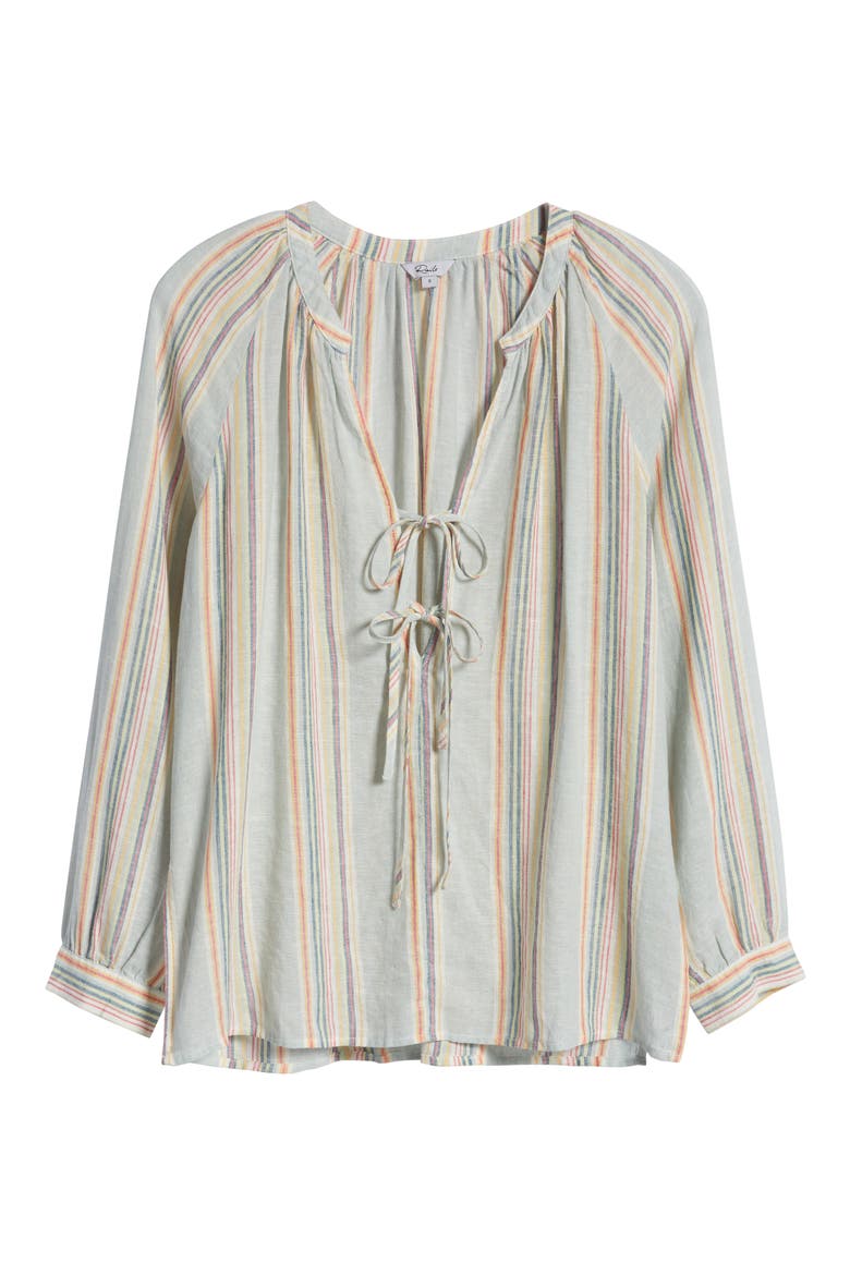 Brielle Stripe Tie Front Linen Blend Blouse, Alternate, color, SAG HARBOR STRIPE