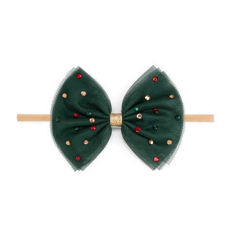 Emerald Rhinestone Christmas Tulle Bow Baby Headband (Baby)