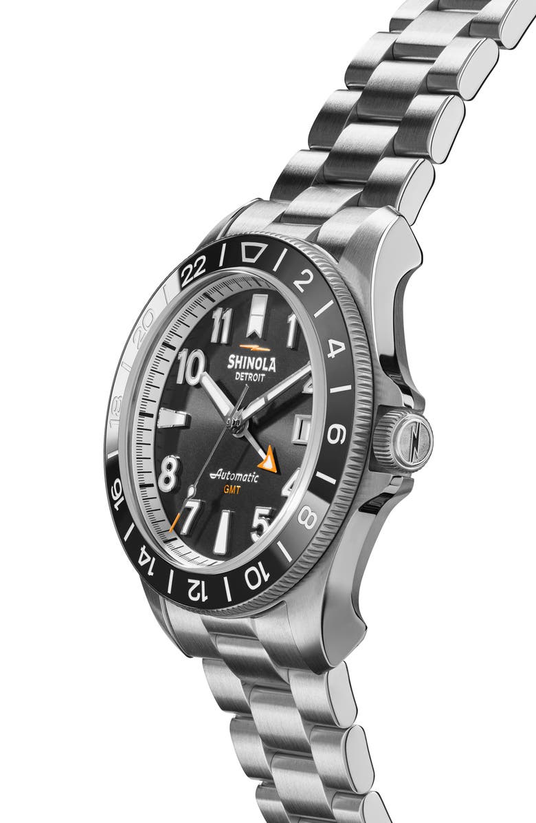 Shinola Monster GMT Automatic Bracelet & Webbing Strap Watch, 40mm, Alternate, color, Black