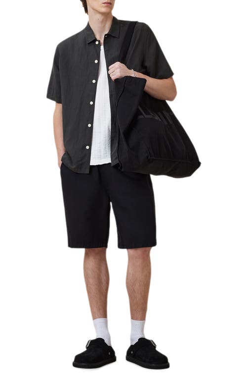Allsaints Mens Bandol Relaxed-fit Short-sleeve Linen-blend Shirt Dark Charcoal Xl In Black