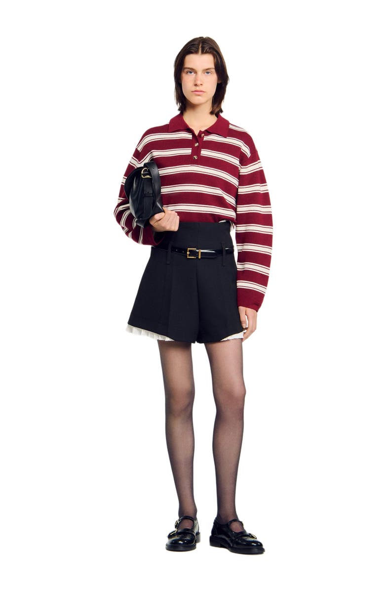 SANDRO Wool Striped Polo Sweater, Alternate, color, Bordeaux