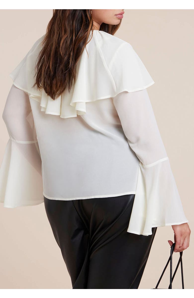ELOQUII Ruffle Collar Top, Alternate, color, Jet Stream