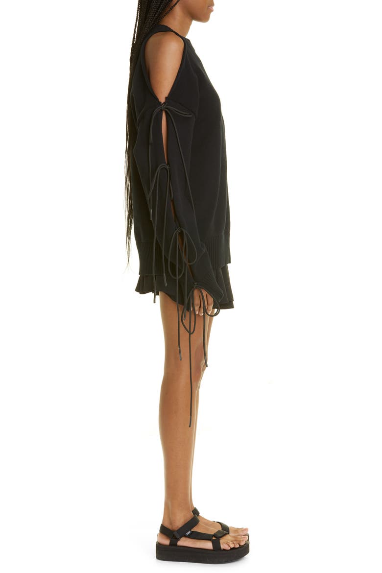 Banana Intarsia Tie Sleeve Cotton Sweater, Alternate, color, BLACK