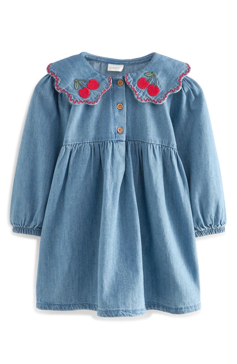 NEXT Kids' Cherry Long Sleeve Denim Dress, Main, color, 