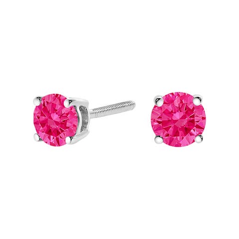 14K White Gold 1.0 Cttw Pink Lab Grown Diamond Solitaire Stud Earrings