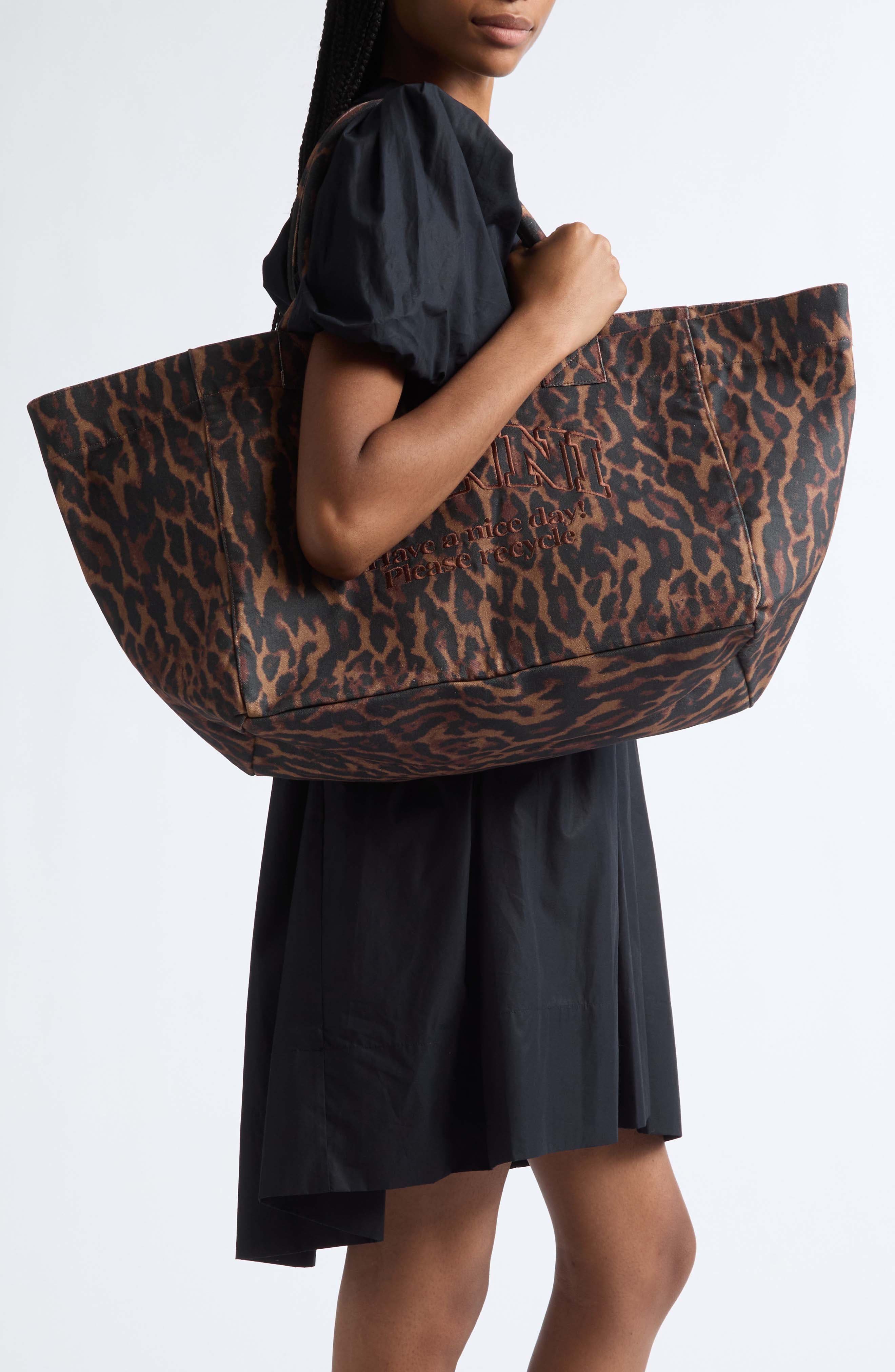 Ganni XXL Easy Shopper Leopard Print Tote (Women) | Nordstrom