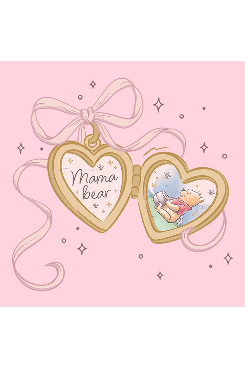 Junior's Winnie the Pooh Bow Heart Locket Bear  Graphic T-Shirt, Alternate, color, Light Pink