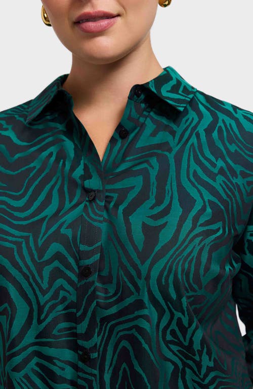 Foxcroft Hampton Zebra Print Button-up Shirt In Green