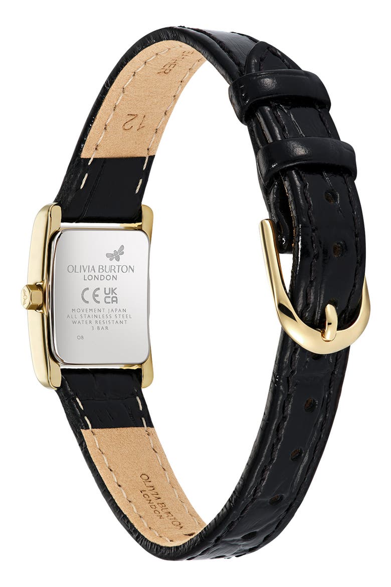 Mini Grove Rectangular Croc Embossed Leather Strap Watch, 16mm, Alternate, color, BLACK