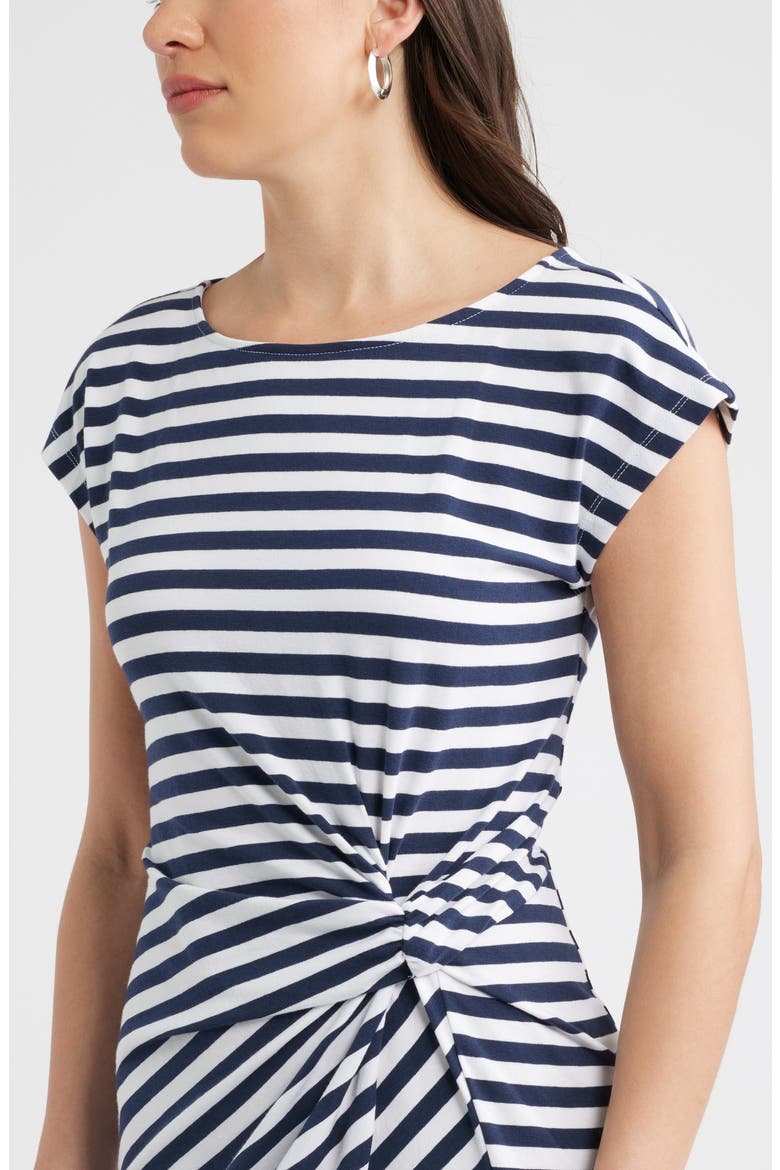 Twist Cotton Blend Knit Midi Dress, Alternate, color, NAVY STILL- WHITE CHARM STRIPE