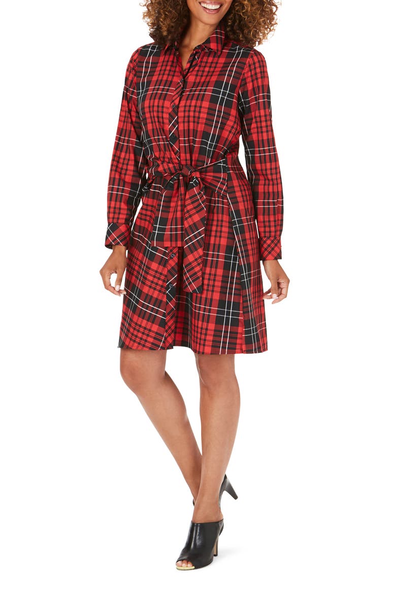 Parisian Matheson Tartan Long Sleeve Shirtdress, Main, color, BLACK MULTI