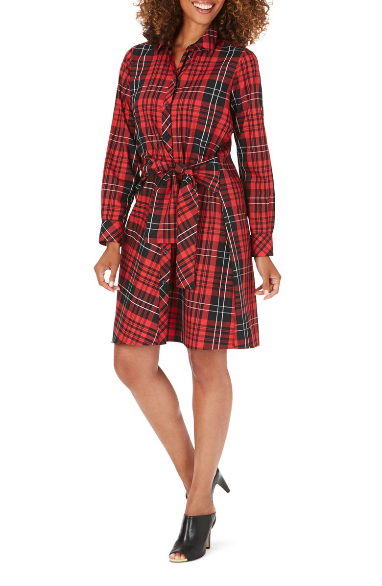 Foxcroft Parisian Matheson Tartan Long Sleeve Shirtdress, Main, color, 