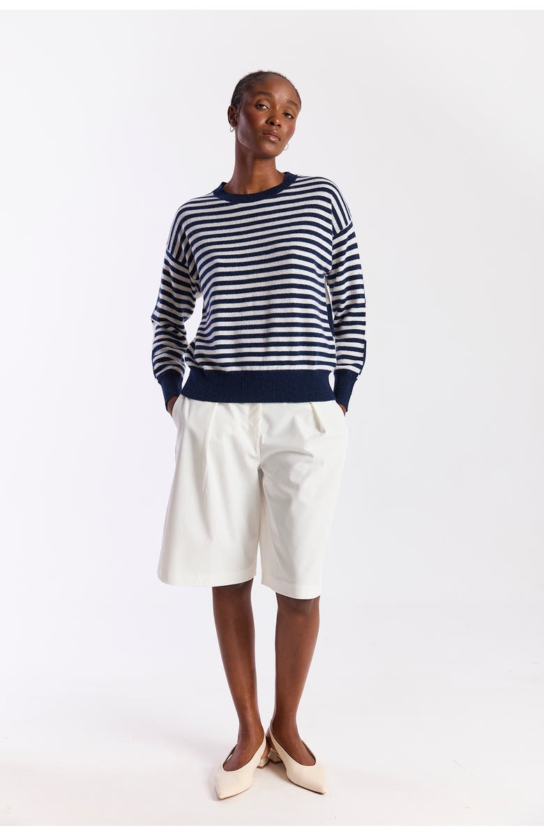 Brodie Pure Cashmere Beach Stripe Cashmere Sweater, Alternate, color, Navy