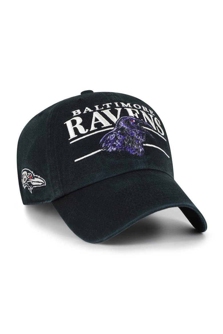 Men's '47 Black Baltimore Ravens Throwback Graphic Clean Up Adjustable Hat, Main, color, Black