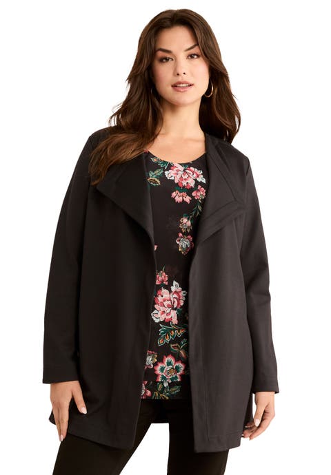 Plus Size Ultimate Ponte Drape Collar Jacket