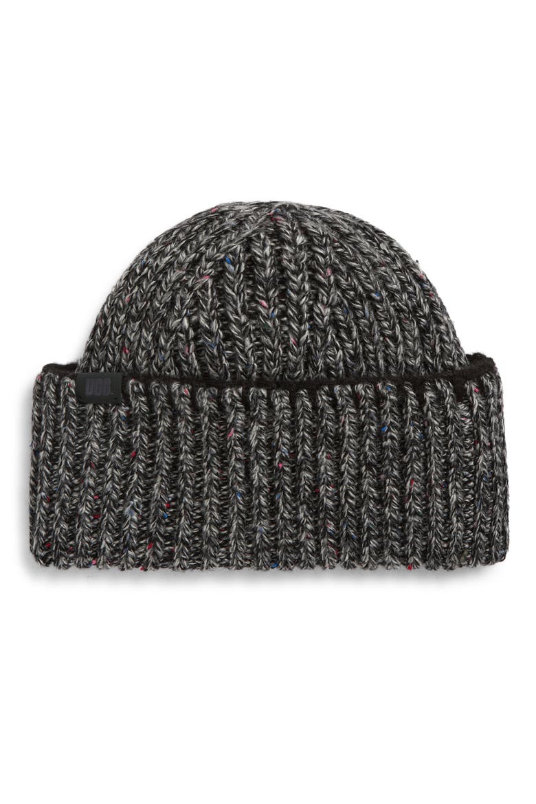 Confetti Wide Cuff Beanie, Main, color, BLACK MULTI