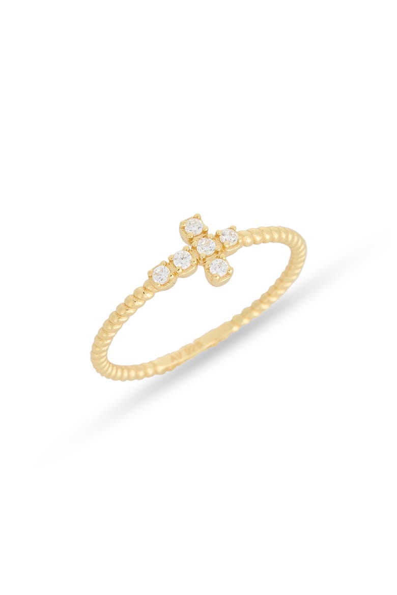 Cubic Zirconia Sideways Cross Ring, Main, color, GOLD