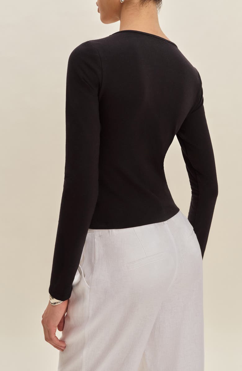 Reformation Silas Twist Detail Stretch Cotton Knit Top, Alternate, color, Black