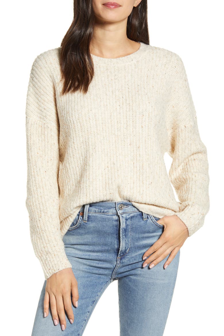 Petra Natural Speckle Yarn Sweater, Main, color, OATMEAL