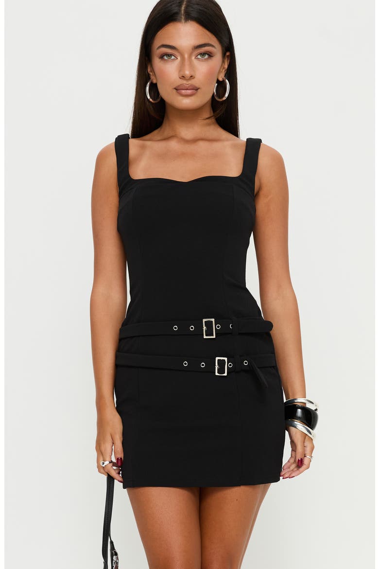 Jackelyn Bonded Buckle Minidress, Alternate, color, BLACK