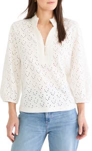 NIC+ZOE Ruffle Neck Eyelet Top
