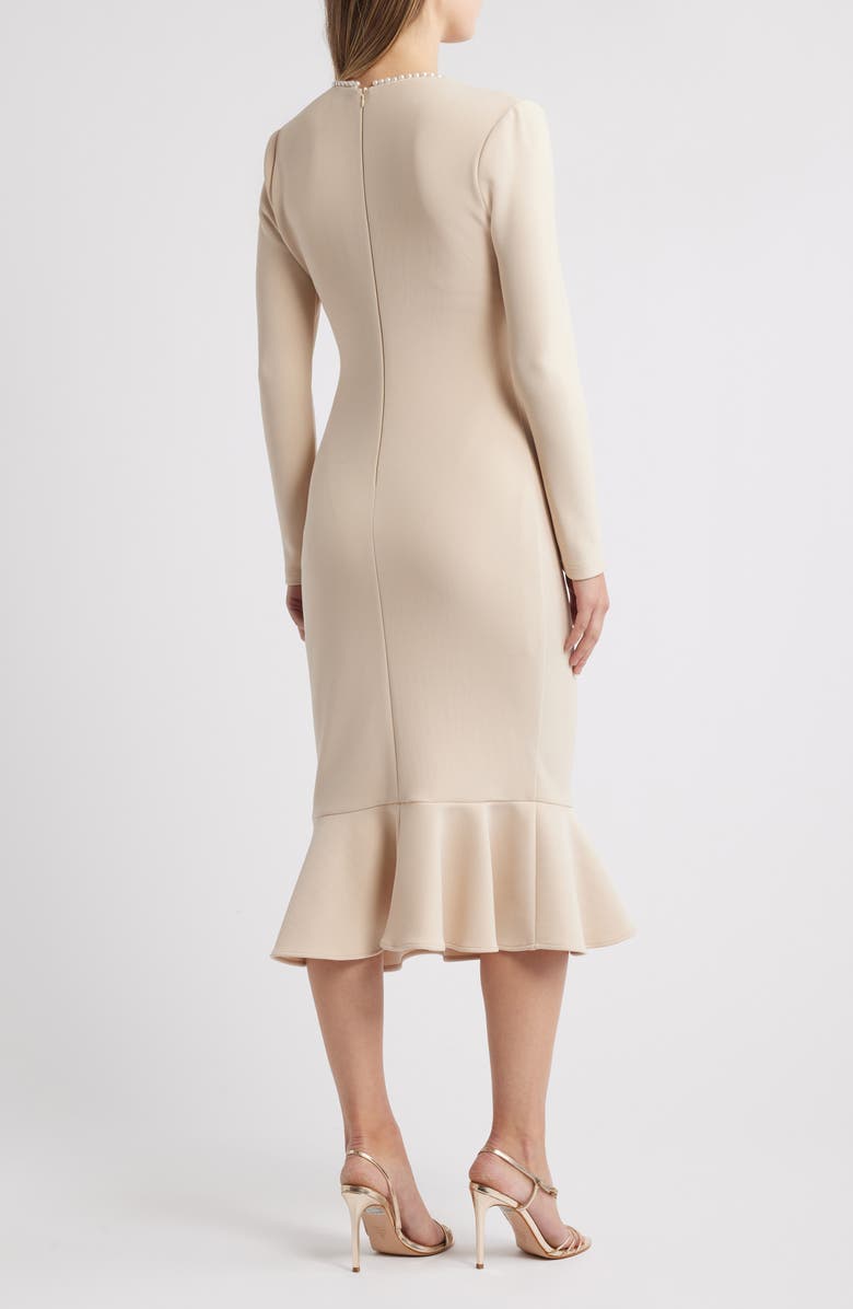 NIKKI LUND Faux Pearl Ruched Flare Hem Dress, Alternate, color, Ivory