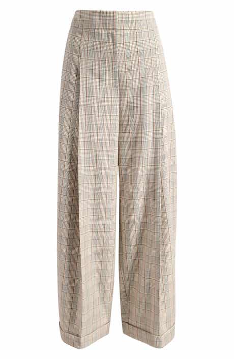 BOSS Telda Plaid Pleated High Waist Pants