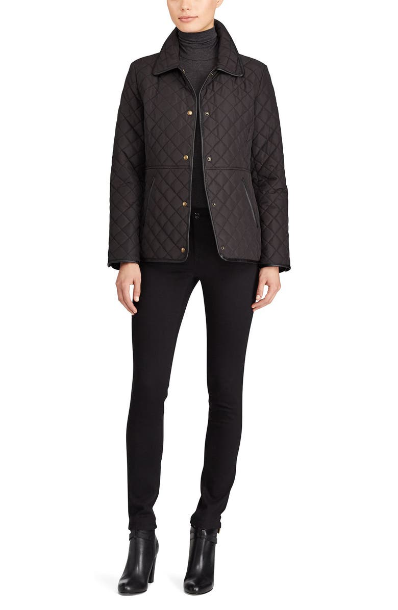 Lauren Ralph Lauren Faux Leather Trim Quilted Jacket, Alternate, color, 