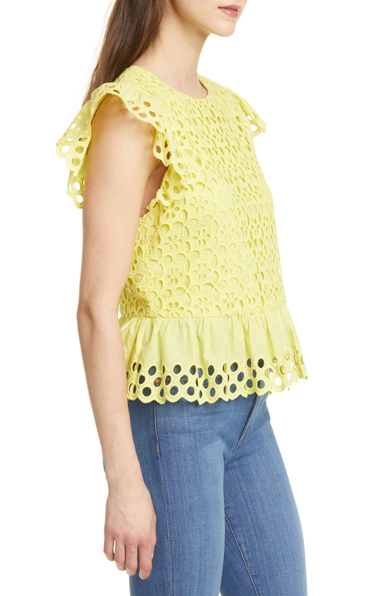 Alice + Olivia Sue Eyelet Peplum Top, Alternate, color,