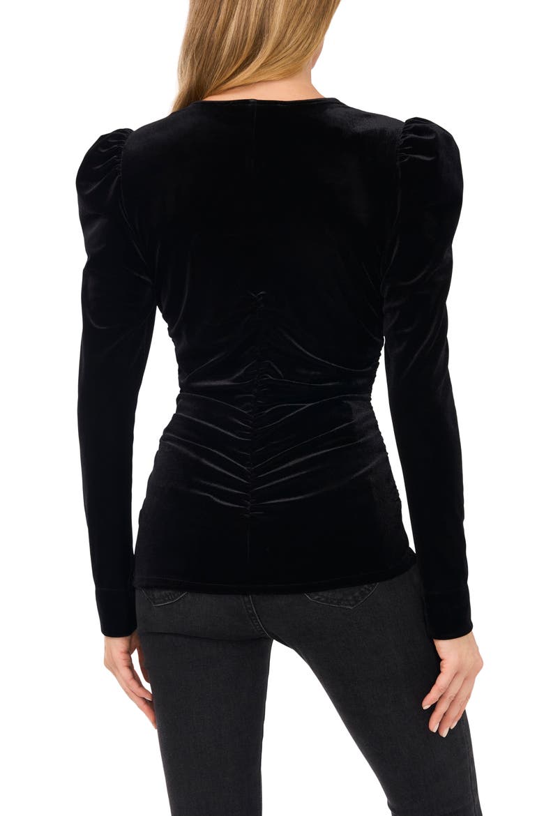 Ruched Puff Sleeve Stretch Velvet Top, Alternate, color, RICH BLACK