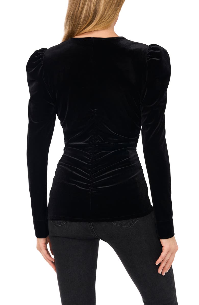 CeCe Ruched Puff Sleeve Stretch Velvet Top, Alternate, color, 